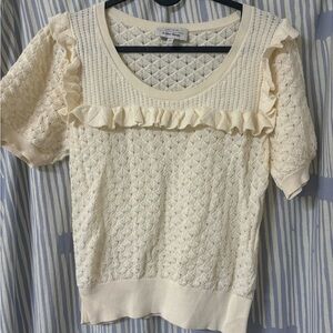 & Other Stories Cream Ruffled Ribbed Blouse